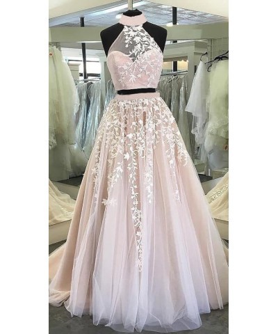 Lace Appliques 2 Piece Prom Dresses for Women Long Tulle Ball Gowns Princess Party Wedding Evening Dress 2024 Ivory $54.44 Dr...