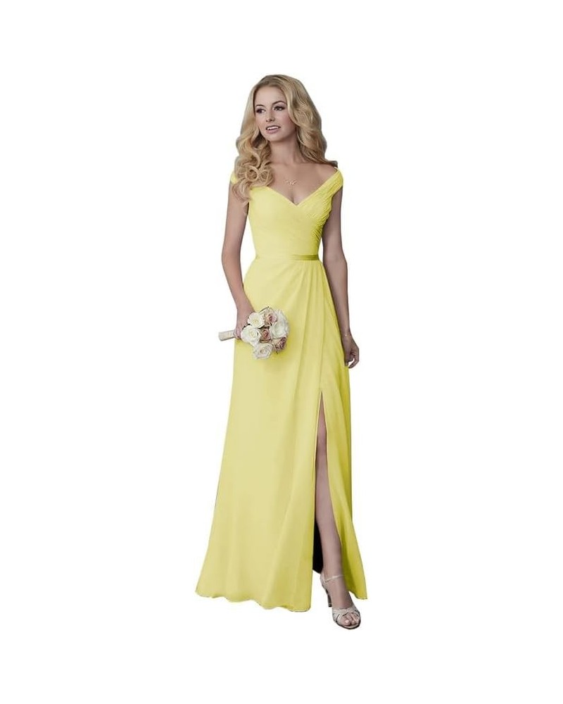 Bridesmaid Dresses Off Shoulder Chiffon - Pleated Formal Evening Dress with Slit Yellow $34.64 Dresses