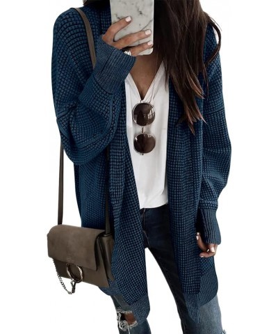 Women's Oversized Cardigan Sweater Long Sleeve Open Front Chunky Waffle Knit Ribbed Hem Coatigan Outwear Navy Blue $17.83 Swe...