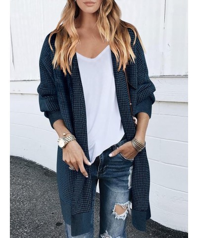 Women's Oversized Cardigan Sweater Long Sleeve Open Front Chunky Waffle Knit Ribbed Hem Coatigan Outwear Navy Blue $17.83 Swe...