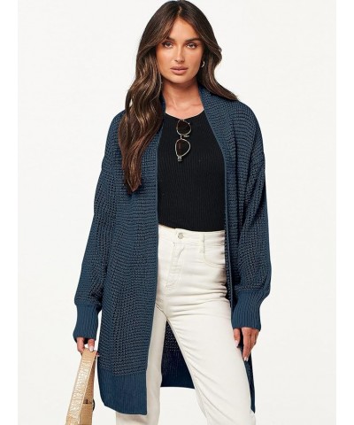 Women's Oversized Cardigan Sweater Long Sleeve Open Front Chunky Waffle Knit Ribbed Hem Coatigan Outwear Navy Blue $17.83 Swe...