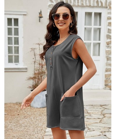 Women's Fashion Cotton Rompers Casual Overalls Sleeveless Loose One Piece Jumpsuits Shorts with Pockets Dark Grey $15.11 Rompers