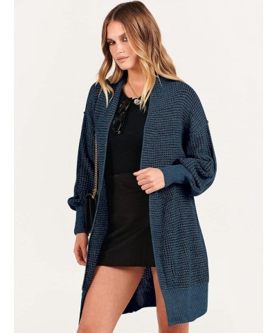 Women's Oversized Cardigan Sweater Long Sleeve Open Front Chunky Waffle Knit Ribbed Hem Coatigan Outwear Navy Blue $17.83 Swe...