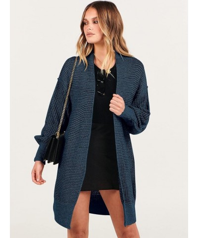 Women's Oversized Cardigan Sweater Long Sleeve Open Front Chunky Waffle Knit Ribbed Hem Coatigan Outwear Navy Blue $17.83 Swe...