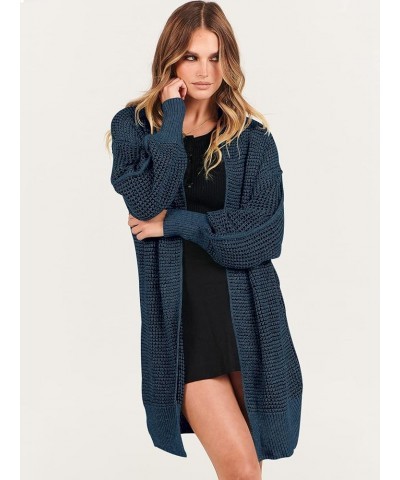 Women's Oversized Cardigan Sweater Long Sleeve Open Front Chunky Waffle Knit Ribbed Hem Coatigan Outwear Navy Blue $17.83 Swe...