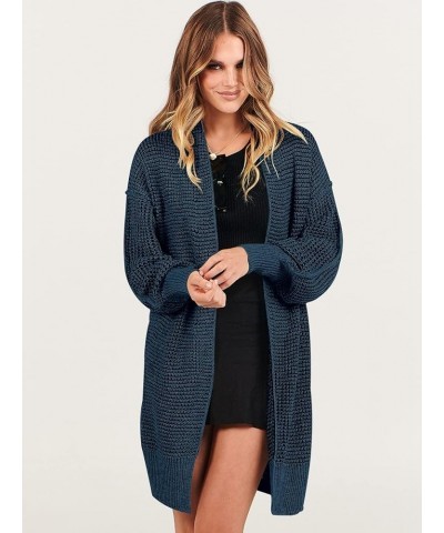 Women's Oversized Cardigan Sweater Long Sleeve Open Front Chunky Waffle Knit Ribbed Hem Coatigan Outwear Navy Blue $17.83 Swe...