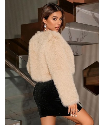 Winter Coat For Womens Solid Open Front Fuzzy Short Coat Warm Outwear Beige $37.07 Coats