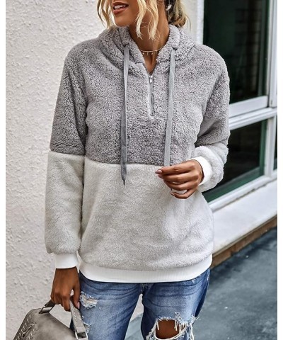 Women Sherpa Pullover Quarter Zip Long Sleeve Fluffy Soft Fleece Jackets Sweaters Sweatshirts Hoodies Outwear Coat Q_light Gr...