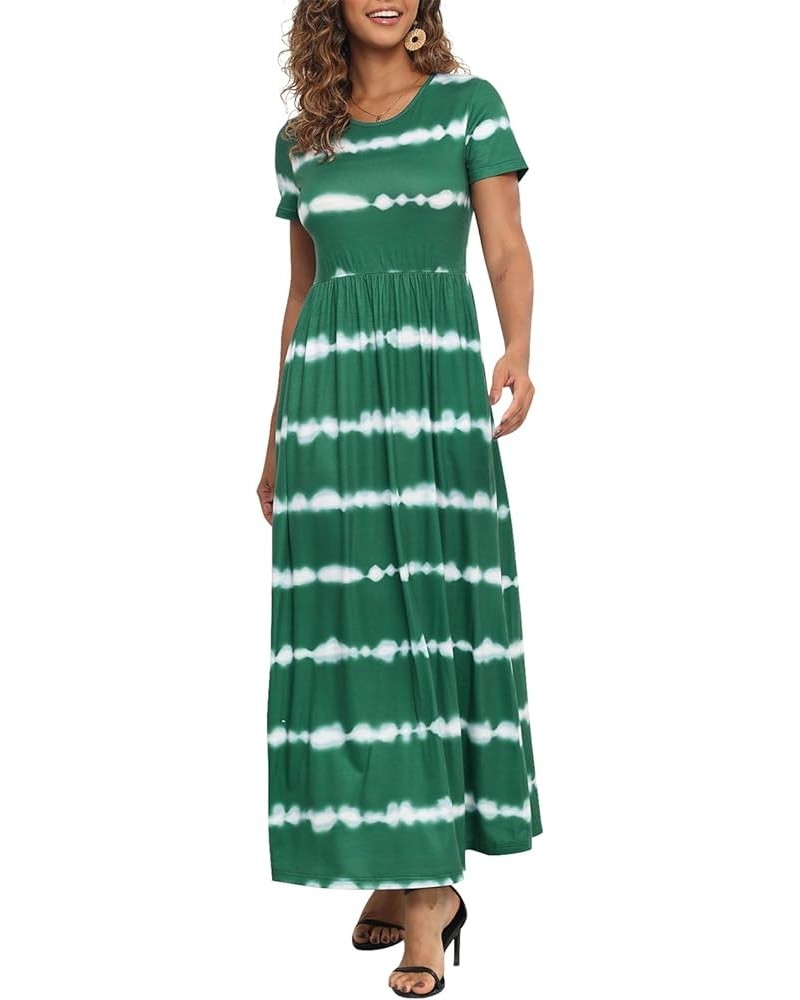 Womens Short Sleeve Summer Casual Dress Loose Flowy Maxi Dresses with Pocket MY122 Green Ink $19.74 Dresses