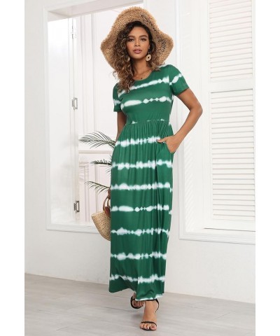 Womens Short Sleeve Summer Casual Dress Loose Flowy Maxi Dresses with Pocket MY122 Green Ink $19.74 Dresses