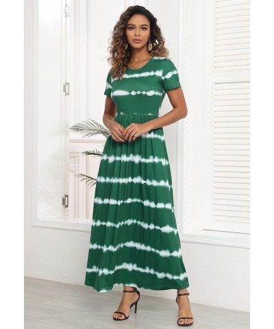 Womens Short Sleeve Summer Casual Dress Loose Flowy Maxi Dresses with Pocket MY122 Green Ink $19.74 Dresses