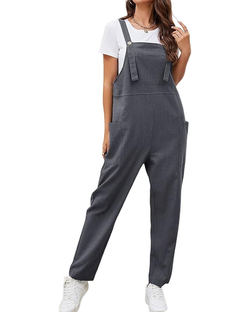 Women's Wide Leg Jumpsuits Plus Size Button Suspender Overalls Loose One Piece Baggy Rompers with Pockets E-grey $12.00 Overalls