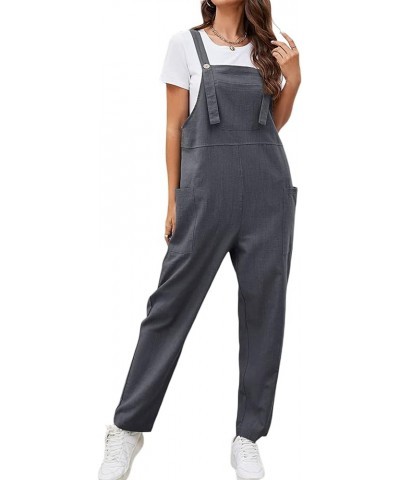 Women's Wide Leg Jumpsuits Plus Size Button Suspender Overalls Loose One Piece Baggy Rompers with Pockets E-grey $12.00 Overalls