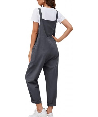 Women's Wide Leg Jumpsuits Plus Size Button Suspender Overalls Loose One Piece Baggy Rompers with Pockets E-grey $12.00 Overalls