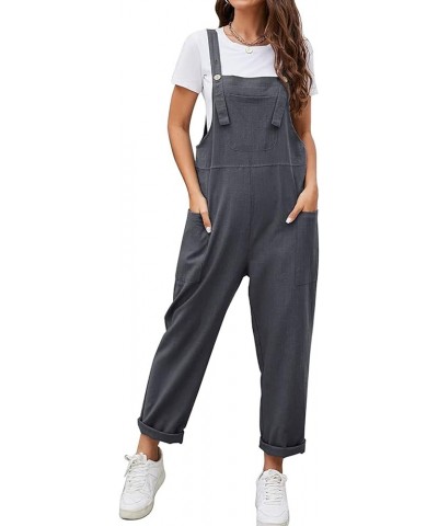 Women's Wide Leg Jumpsuits Plus Size Button Suspender Overalls Loose One Piece Baggy Rompers with Pockets E-grey $12.00 Overalls