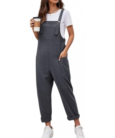 Women's Wide Leg Jumpsuits Plus Size Button Suspender Overalls Loose One Piece Baggy Rompers with Pockets E-grey $12.00 Overalls