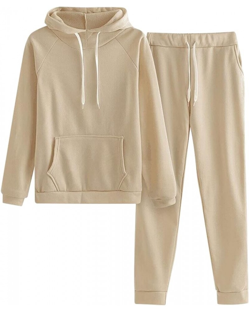 Women's Two Piece Outfits Long Sleeve Hoodies Casual Athletic Tracksuit Oversized Sweatsuit Set Jogger Lounge Sets 03-khaki➤➤...