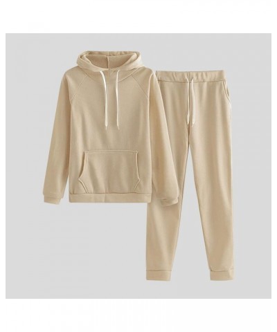 Women's Two Piece Outfits Long Sleeve Hoodies Casual Athletic Tracksuit Oversized Sweatsuit Set Jogger Lounge Sets 03-khaki➤➤...