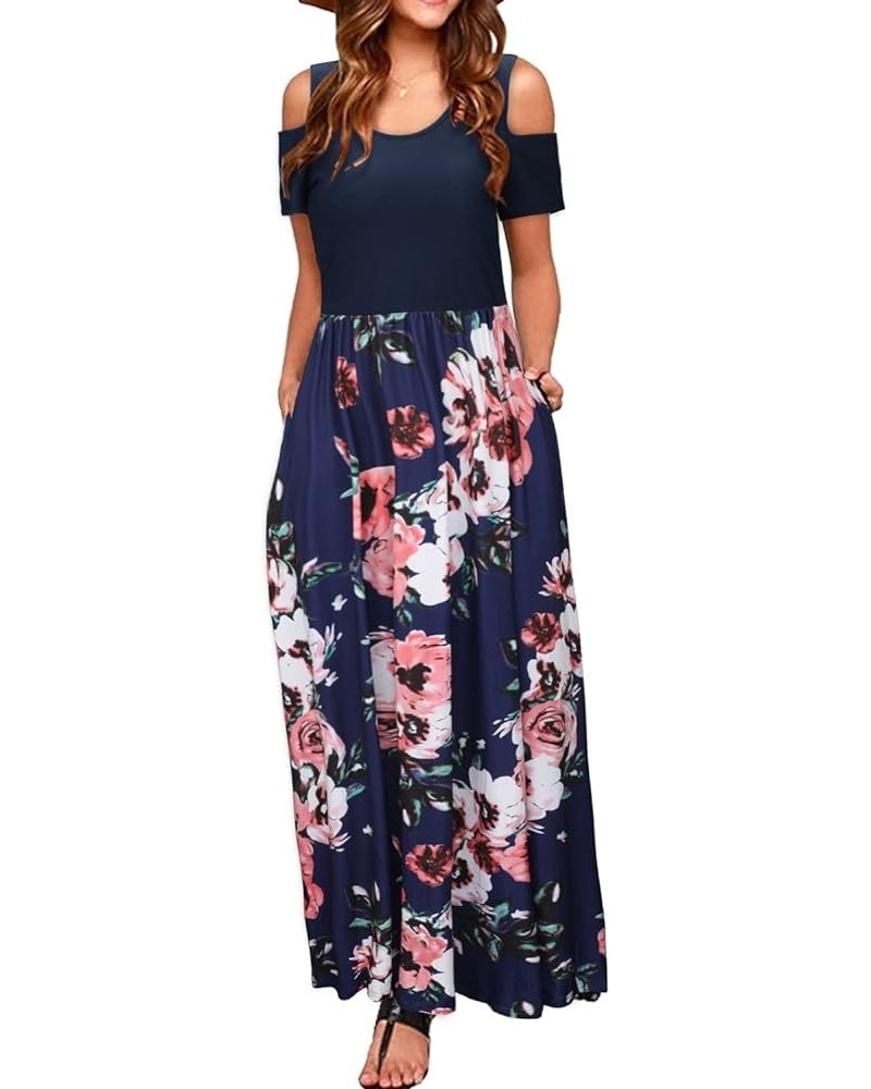 Women's 2024 Summer Maxi Cold Shoulder Sundress Long Dresses with Pocket Floral04 $16.60 Dresses