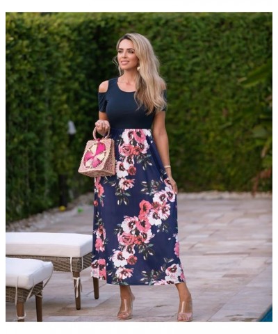 Women's 2024 Summer Maxi Cold Shoulder Sundress Long Dresses with Pocket Floral04 $16.60 Dresses