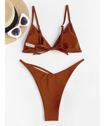 Women's Cutout Bikini Set Two Piece Bathing Suit Sexy Triangle Cheeky Swimwear 391_brown $13.49 Swimsuits