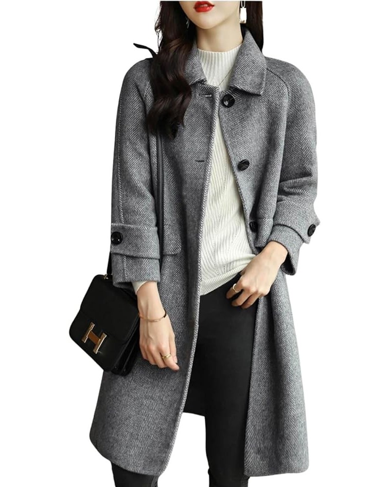 Women's Wool Blend Coat Herringbone Tweed Single Breasted Pea Coat Overcoat Grey $23.85 Coats