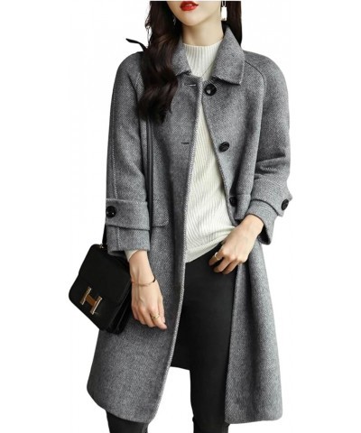 Women's Wool Blend Coat Herringbone Tweed Single Breasted Pea Coat Overcoat Grey $23.85 Coats