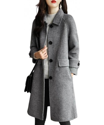 Women's Wool Blend Coat Herringbone Tweed Single Breasted Pea Coat Overcoat Grey $23.85 Coats