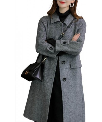 Women's Wool Blend Coat Herringbone Tweed Single Breasted Pea Coat Overcoat Grey $23.85 Coats