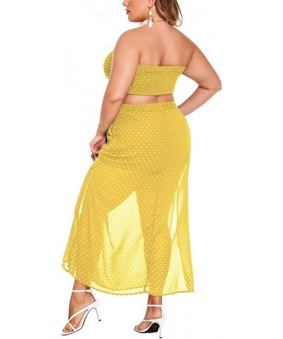 Women's 2 Pieces Outfits Dress Plus Size Polka Dots Tube top and Slit Long Skirt Set with Pockets Yellow $23.39 Suits