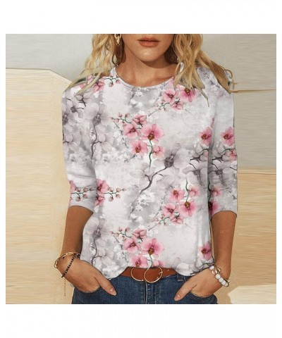 Womens Casual T Shirts 3/4 Sleeve Loose Work Tops Summer Floral Print Blouses Crewneck Loose Trendy Plus Size Tshirt 03 Gray ...