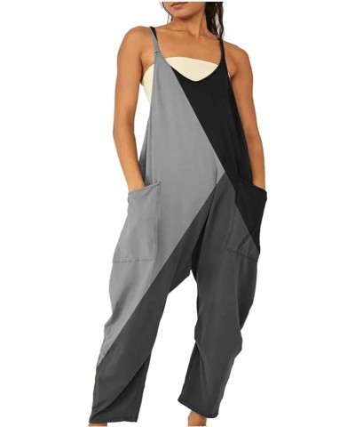 Jumpsuits for Women Casual,Baggy Stretchy Romper Summer Sleeveless Spaghetti Straps Overalls Fashion Loose Jumpsuit A16-gray ...