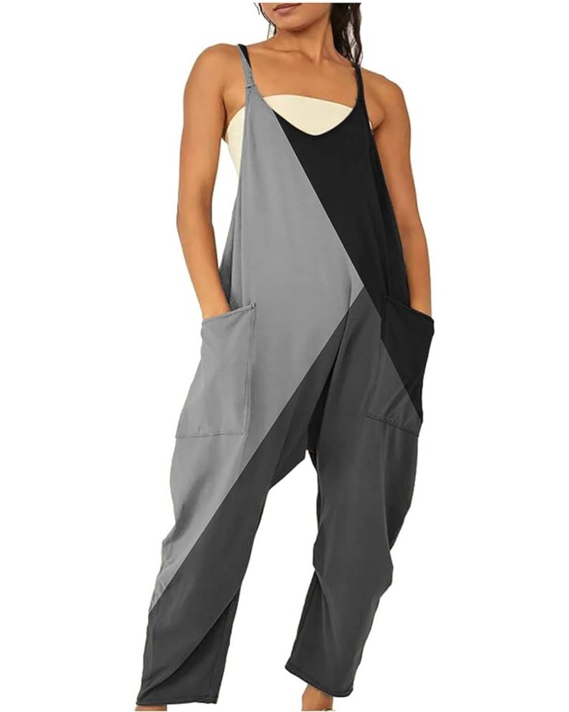 Jumpsuits for Women Casual,Baggy Stretchy Romper Summer Sleeveless Spaghetti Straps Overalls Fashion Loose Jumpsuit A16-gray ...