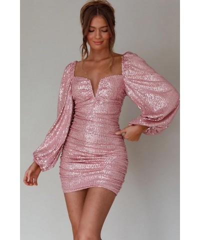 Sequin Long Sleeve Homecoming Dresses for Teens Short Sparkly Mini Tight V Neck Formal Gocktail Party Gowns Gold $23.10 Dresses