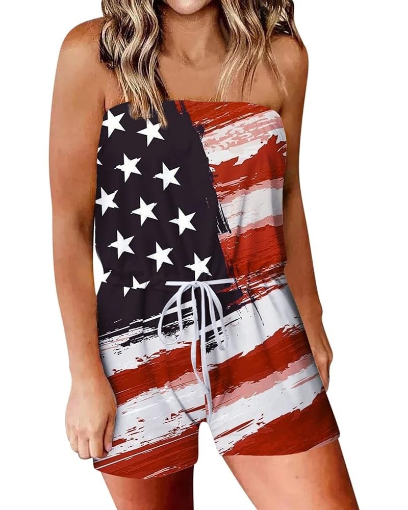 2022 American Flag Striped Print Jumpsuit Bodysuit For Women Sexy Tube Top Sleeveless Shorts Rompers Playsuits Red4 $7.92 Rom...