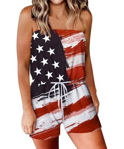 2022 American Flag Striped Print Jumpsuit Bodysuit For Women Sexy Tube Top Sleeveless Shorts Rompers Playsuits Red4 $7.92 Rom...