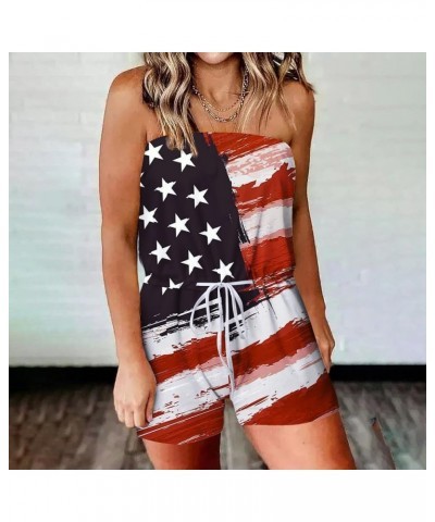 2022 American Flag Striped Print Jumpsuit Bodysuit For Women Sexy Tube Top Sleeveless Shorts Rompers Playsuits Red4 $7.92 Rom...