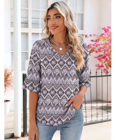 3/4 Length Sleeve Womens Tops Summer Loose V-Neck Eyelet T-Shirts Dressy Casual Ruffle Sleeve Tunic Blouses Floral 6 $13.64 Tops