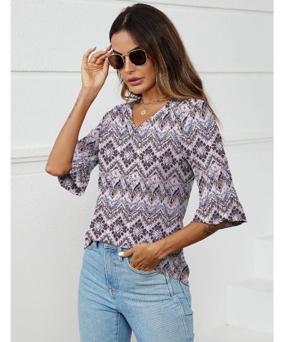 3/4 Length Sleeve Womens Tops Summer Loose V-Neck Eyelet T-Shirts Dressy Casual Ruffle Sleeve Tunic Blouses Floral 6 $13.64 Tops