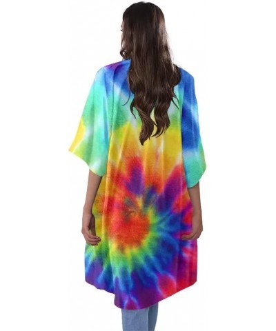 Women Summer Cardigan Casual Open Front Half Sleeve Loose Cover Ups Tops Kimono Plus Size Rainbow Tie Dye Printed $17.97 Swim...