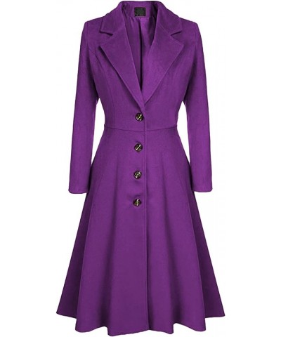 Women's Winter Warm Wool Dress Overcoat Notch Lapel Single Breasted Pea Coat Elegant Lapel Long Trench Coat Jacket Purple $14...