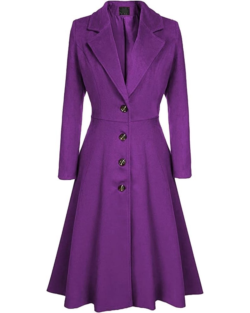 Women's Winter Warm Wool Dress Overcoat Notch Lapel Single Breasted Pea Coat Elegant Lapel Long Trench Coat Jacket Purple $14...