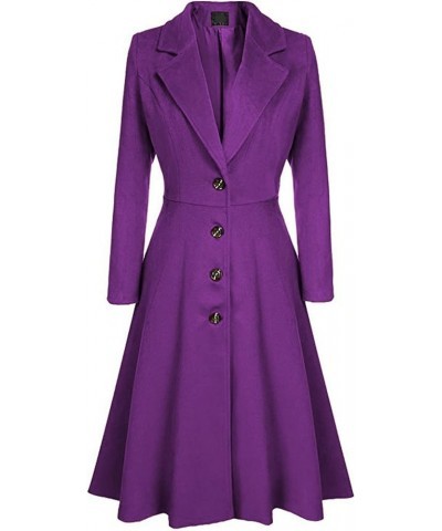 Women's Winter Warm Wool Dress Overcoat Notch Lapel Single Breasted Pea Coat Elegant Lapel Long Trench Coat Jacket Purple $14...