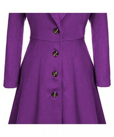 Women's Winter Warm Wool Dress Overcoat Notch Lapel Single Breasted Pea Coat Elegant Lapel Long Trench Coat Jacket Purple $14...