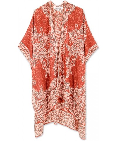 Women's Kimono Cardigan Summer Swimsuit Coverups Beach Cover Up with Floral Print for Vacation D Orange $16.78 Swimsuits