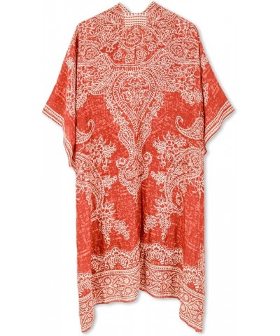 Women's Kimono Cardigan Summer Swimsuit Coverups Beach Cover Up with Floral Print for Vacation D Orange $16.78 Swimsuits