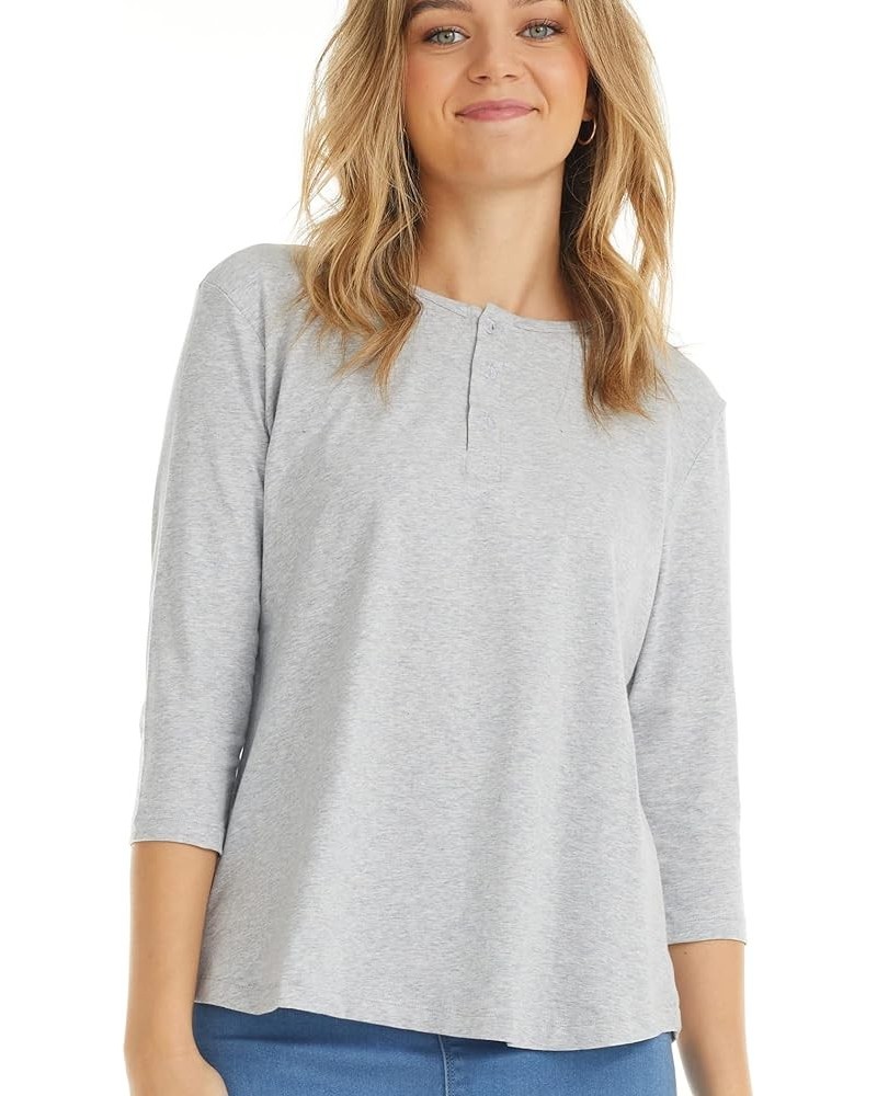 3/4 Sleeve Comfy Cotton Henley Tops for Women Heather Grey $14.49 Tops