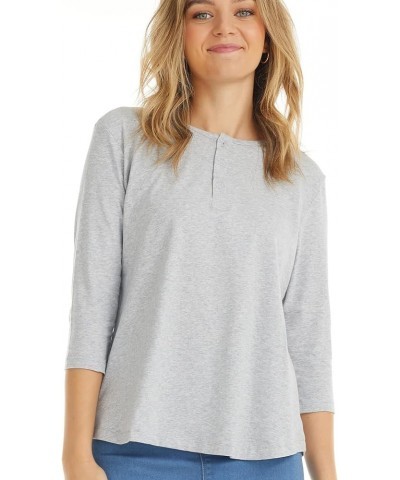 3/4 Sleeve Comfy Cotton Henley Tops for Women Heather Grey $14.49 Tops