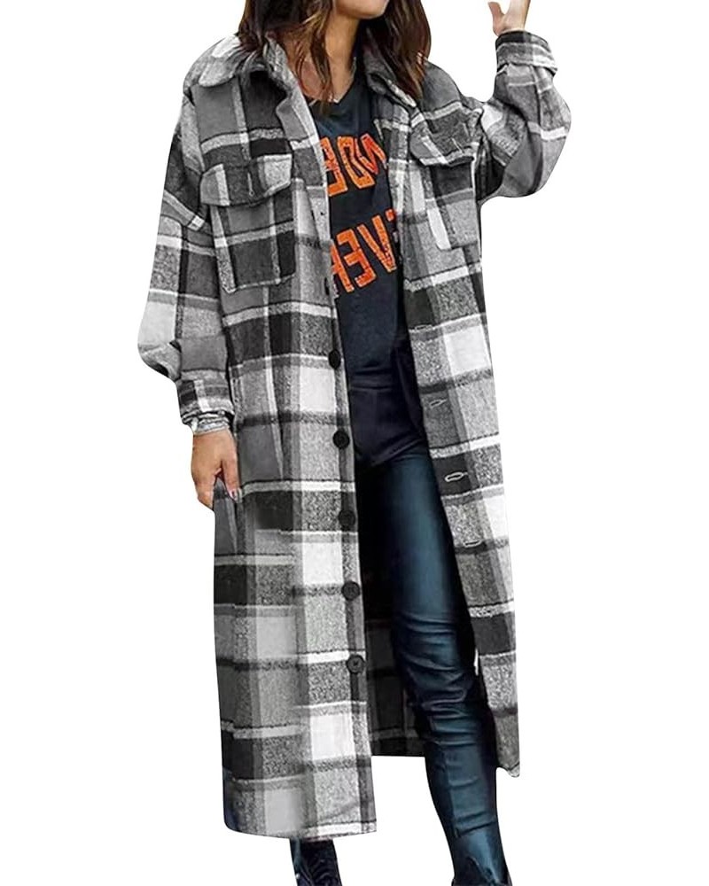 Plaid Shacket Womens,Womens Flannel Plaid Shirts Roll Up Long Sleeve Pockets Mid-Long Casual Boyfriend Shirts Grey $15.38 Blo...