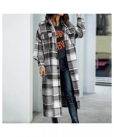 Plaid Shacket Womens,Womens Flannel Plaid Shirts Roll Up Long Sleeve Pockets Mid-Long Casual Boyfriend Shirts Grey $15.38 Blo...